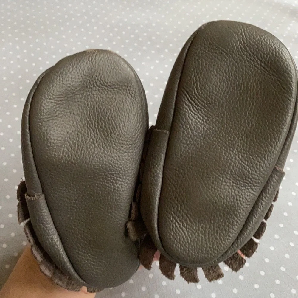 Bird Rock Baby slate gray leather moccasins
